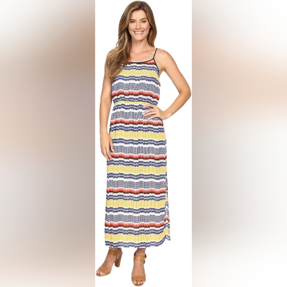 Vince Camuto Women's Elastic Waist Jagged Stripe Maxi Dress XS Read Description
